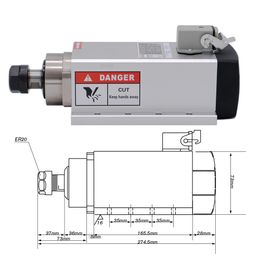 Luchtkoelingsspilmotor 2200W 2.2 kW 24000 tpm stalen kogellagers CNC machine gereedschapsspil 3 fase input +13 pcs er20 collets