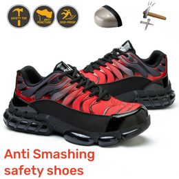 Coussin d'air bout en acier unisexe chaussures de sécurité de travail hommes femmes baskets antidérapantes Anti-crevaison Anti-crevaison sécurité chaussures respirantes 240220