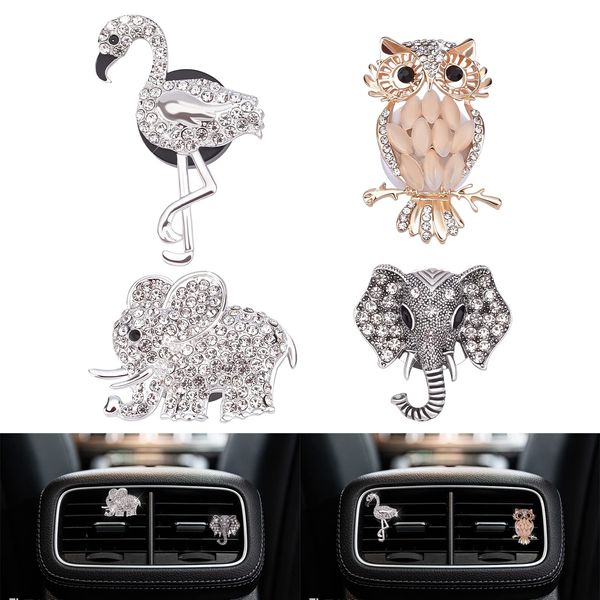 Désodorisant Voiture Vent Clips Sier Éléphant Doré Ajouré Hibou Flamant Rose Cristal Sortie Décoration Désodorisants Bling A Topscissors Amz4M