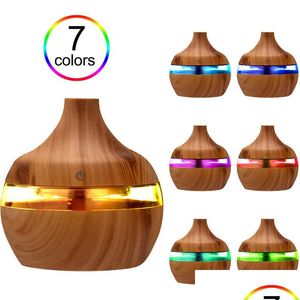 Air Freshener Electric Humidifier Essential Aroma Oil Diffuser Trasonic Wood Grain Air Usb Mini Mist Maker Led Light For Home Office Dhits