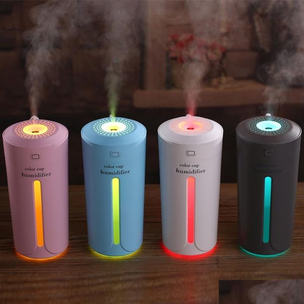 Ambientador de aire Mini humidificador Trasonic Aroma Oil Difusor Aromaterapia Mist Maker 4 colores Humidificadores USB portátiles para el hogar Car Drop Dhmcq