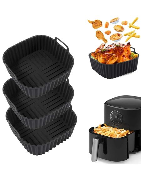 Pot en silicone pour friteuse à air Doublures de friteuse à air carrées en silicone réutilisables épaisses Remplacement du panier de friteuse à air en papier de doublure en parchemin 240227