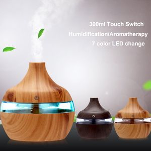 Air Humidifier Home Electric Aroma Diffuser USB Mini Wood Grain Mist Maker Aromatherapy Air Purifier LED Light