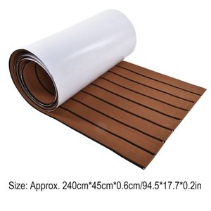 Jouet de gonflage à l'air 2400x450x6mm Mousse EVA Faux teck Tapis de pont de bateau Feuille de terrasse marron Revêtement de sol de yacht Tapis de véhicule auto-adhésif antidérapant 230629