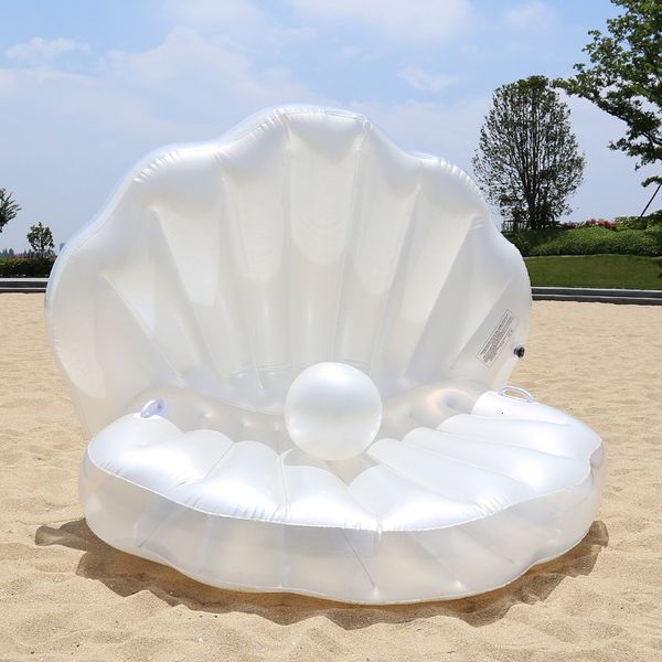 Juguete de inflado de aire Inflable Seashell Pool Flotadores con Pearl Ball Diversity Pool Silla flotante para piscina Summer Beach Party para adultos 230614