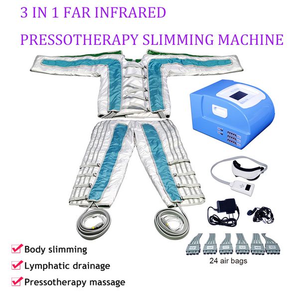 Pressothérapie à pression d'air amincissant la machine 24 cellules d'air Équipement de drainage lymphatique Appareil de massage des yeux 3 en 1 avec physiothérapie sportive à lumière infrarouge lointain