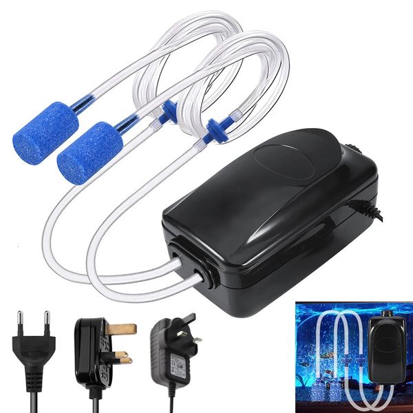 Accesorios de bombas de aire Bomba de aire de acuario ultra silenciosa de 3,5 W, 8 W, 12 W con salida doble, bomba de oxígeno ajustable para pecera, mini compresor, accesorios 220 V 231201