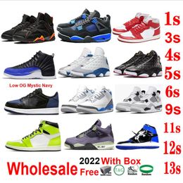 Chaussures de basket Yellow Toe 1s Visionaire Military Black Canvas 4s game royal Canyon Purple 12s Hyper Royal Playoffs 13 Vente en gros Hommes Femmes Baskets High OG Stealth