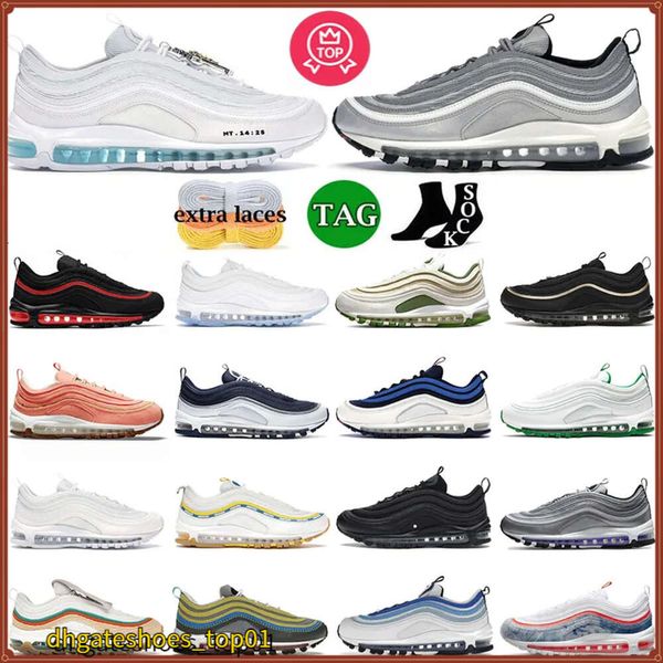 Air Runner 97 Maxs Coussin Extérieur 97s Chaussures MSCHF X INRI Jésus Satan Triple Sier Bullet Mousseline Mousse Itys Sneaker Hommes Femmes Airmxs Jogging