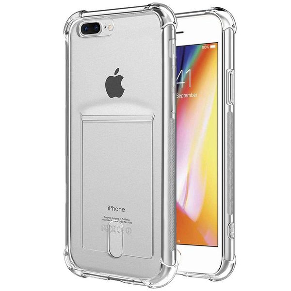 Airbag porte-carte TPU coque de téléphone ID fente pour carte de crédit couverture souple pour iPhone XS Max 6 6S 7 8 Plus X XR 11 Pro Max