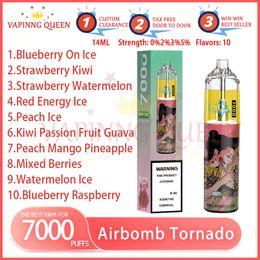AirBomb Tornado 7000 Puff Disposable E Sigaretten 14 ml Pod 650 MAH Batterij Elektronische cigs Puffs 7K 0% 2% 3% 5% VAPE PEN