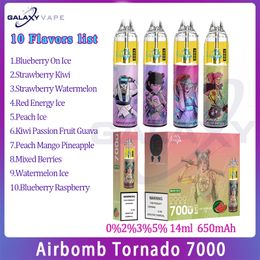 Airbomb Tornado 7000 Bladerdeeg ECigarette 650mAh Batterij 10 Smaken 14ml Pod Mesh Coil 0%2%3%5% niveau E Sigarettenwolken 7k
