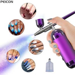 Aérographe ongles avec compresseur Portable pour ongles gâteau tatouage maquillage peinture pistolet à Air injecteur d'oxygène brosse Kit 240313