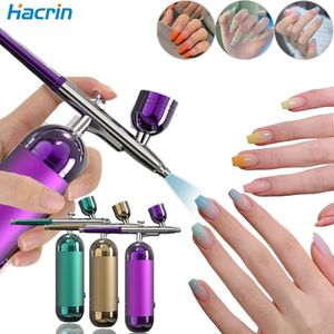 Airbrush draagbare luchtborstel met Compressor Kit Mini Nano Spray Gun Oxygen Injector voor Nail Art Manicure Makeup Paint Tattoo 240419