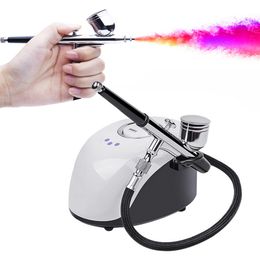 Airbrush Tattoo Leveringen 2cc 7cc Cup Dual Action 0 2mm Nozzzerkit Compressor met verfspuitpistool voor nagelkunst Make -up luchtborstel 230314