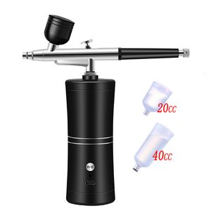 Airbrush Tattoo Supplies Portable Rechargeable Wireless Airbrush With Compressor Double Action Spray Gun For Face Beauty Nail Art Tattoo Craft Cake Paint 230317