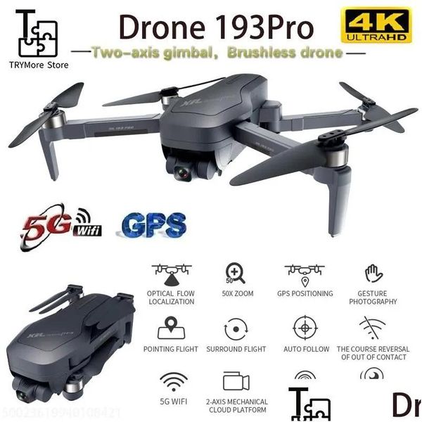 Aircraft Electric/Rc Aircraft 193Pro Drone télécommandé de 2000 mètres 4K Hd Fpv Caméra à cardan à deux axes Réglage électrique 90 ° Gps Follow M