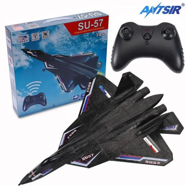 Aircraft ElectricRC Avion RC Avion SU57 2.4G Radio Télécommande Avion avec Lumière Aile Fixe Main Lancer Mousse Avion Modèle Jouets