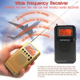 Livraison gratuite Radio VHF pleine bande pour avion Radio FM AM SW portable VHF CB 30-223 MHZ 25-28 MHZ Air 118-138 MHZ avec double réveil