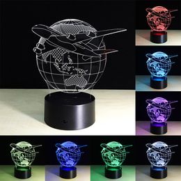 Avion Globe terre 3D veilleuse 7 couleurs changeantes tactile réglable USB cadeaux décor à la maison acrylique luminaires # T56