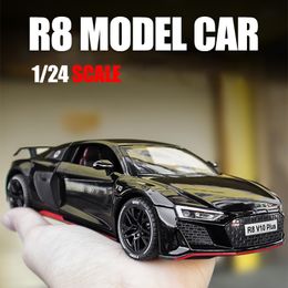 Vliegtuigmodel 1 24 R8 V10 Plus Sportwagen Legering Model 1 24 Metalen speelgoed Diecast Simulatie Geluid en licht Collectie Speelgoed voor jongens Geschenk 230825