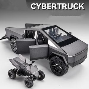 Vliegtuig Modle 1 24 Tesla Cybertruck Pickup Legering Auto Model Diecasts Metalen Speelgoed Terreinvoertuigen Simulatie Geluid en Licht Kids Gift 230710