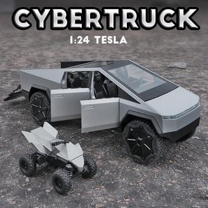 Modèle d'avion 1 24 Tesla Cybertruck Truk Logam Campuran Mainan Mobil modèle moulé sous pression Kendaraan Pickup Sepeda moteur Dekorasi Anak Laki laki Hadiah Natal 230905