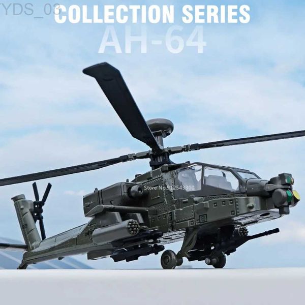 Modelo de avión 1/64 AH-64 Apache Utility Aleación Helicóptero Modelo de avión Diecast Simulación Escala Modelo de combate con sonido Luz Juguetes para niños YQ240401