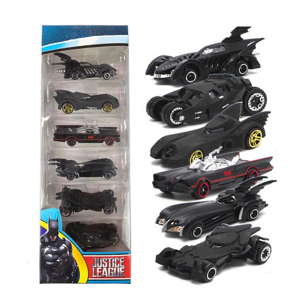 Modèle d'avion 1/64 Chauve-souris Chariot Alliage Moulé Sous Pression 6 Pcs Ensemble De Modèles De Voiture Jouet Métal Véhicule Corps Simulation Film Américain Batmobile Cadeaux Pour Enfants 230710