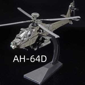 Vliegtuigen Modle 1 64 Schaal Amerikaanse Vechter AH-64D Helikopter Vliegend Vliegtuig Gegoten Speelgoed Model Simulatie Licht Statische Ornamenten Speelgoed Voor Kinderen YQ240401