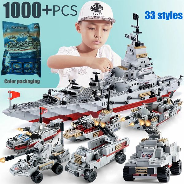 Modelo de avión, 1000 Uds., bloques de construcción de buques de guerra, juego de construcción de modelos para niños, barco de la Marina, barco del ejército, bloques de avión, juguetes para niños 231025