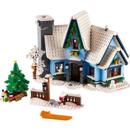 Modèle d'avion 1445 pièces visite du père noël 10293 Kit de blocs de construction cadeaux pour enfants gare d'hiver cadeau de noël briques jouets enfants 230907