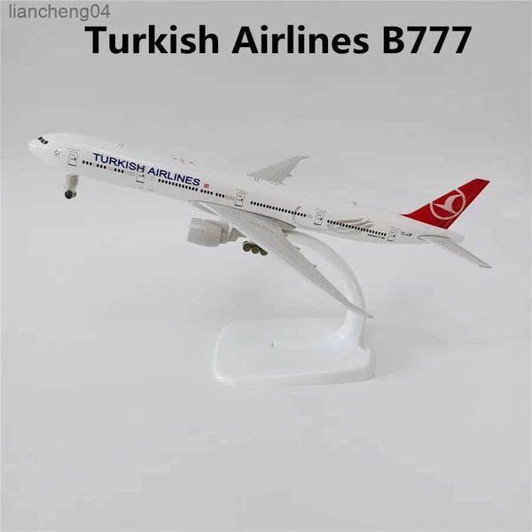 Modelo de avión 19cm Aleación de metal AIR TURKISH Airlines Boeing 777 B777 B-2001 Airways Modelo de avión Avión con ruedas Trenes de aterrizaje Avión
