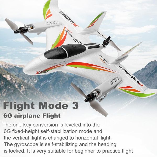 Modle de aeronave 2 4G 6CH X450 3D 6G RC Take -off vertical LED Wings Avión fijo Modelo de control RTF Control remoto Juguete para niños Regalos 230719