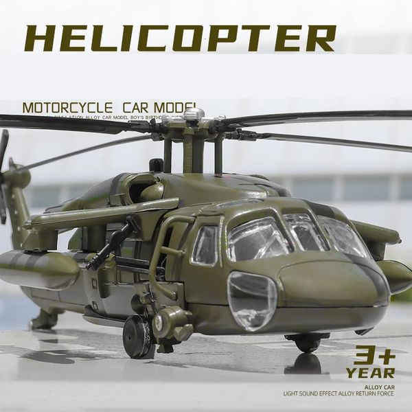 Modelo de avión América Negro UH-60 Hawk Utilidad Helicóptero Aleación Modelo de avión Simulación Metal Modelo volador Juguete Sonido y luz Regalo para niños 231208
