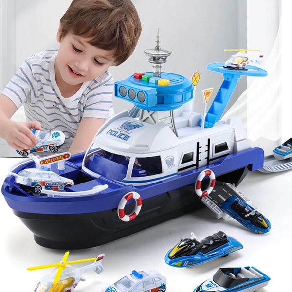 Modelo de avión Tamaño grande Música Barco Simulación Pista Juguete de inercia con 3 automóviles y 1 plano Historia Iluminación Modelo de barco Niños Juguete educativo temprano 231201