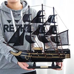 Modèle d'avion Modèle de voilier en bois massif créatif noir perle bateau pirate bureau salon décoration petit ornement cadeau d'anniversaire 231026