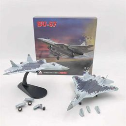 Vliegtuigen Modle Diecast metaallegering 1/100 Schaal Russische SU 57 SU57 Fighter Airplane Aircraft Model SU-57 Vliegtuigmodel speelgoed voor verzameling Y240522
