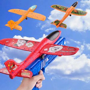 Vliegtuigmodelschuimvlak 10m Launcher Catapult Glider Airplane Gun Kinderen Outdoor Game Bubble Model Schieten vliegrotonde speelgoed