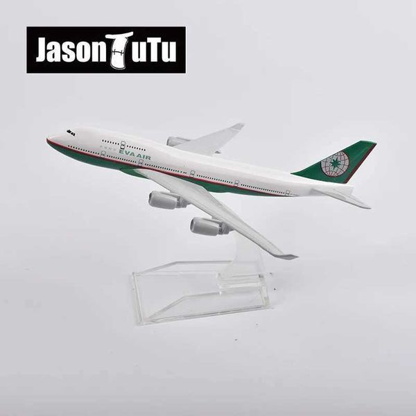 Aircraft modle Jason Tutu 16cm Eva Air Boeing 747 Modelo de avión Modelo de avión Aeronave Metal 1/400 Planes de escala Factory Wholesale Y240522