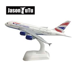 Aircraft modle Jason Tutu 20cm British Airways Airbus A380 Modelo de avión modelo Aeronave de aeronave Metal 1/300 Planos de escala Drop envío Y240522