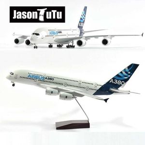 Vliegtuigen Modle Jason Tutu 43-47cm Airplane Model Aircraft Originele modellen Airbus A380 1/160 Schaal Diecast Resin Light en Wheel Plane Gift Y240522