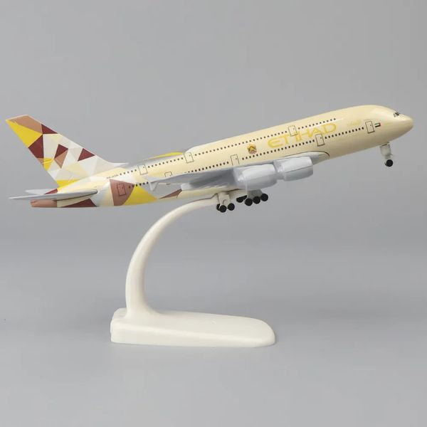 Modèle d'avion en métal, 20 Cm, 1 400, réplique Etihad A380, matériau en alliage, Simulation d'aviation, cadeau pour enfants garçons, 231113