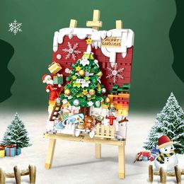 Modèle d'avion Mini blocs de construction d'arbre de Noël Jouets pour enfants DIY Diorama Puzzle Cadeau Filles Garçons Décoration de la maison de vacances 231027