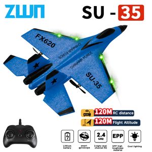 Modèle d'avion RC Avion SU35 2 4G Avec Lumières LED Télécommande Volant Modèle Planeur EPP Mousse Jouets Pour Enfants Cadeaux VS SU57 Avion 230801