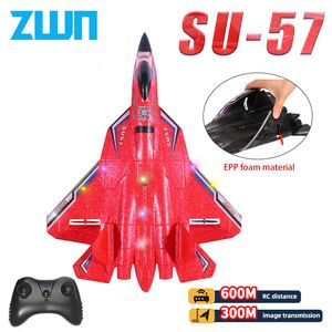 Aircraft Modle RC Plane SU57 2.4G With LED Lights Aircraft Remote Control Flying Model Glider EPP Foam Toys Airplane For Children Gifts 230915