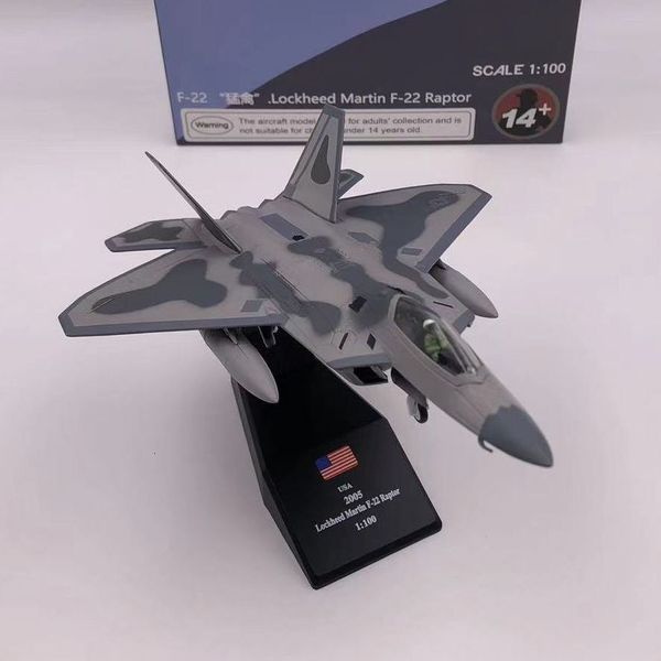 Modelo de avión a escala 1/100, modelo de caza US F22 Raptor, avión militar, réplica de aviación, avión de guerra mundial, juguete coleccionable para niño 230803