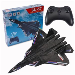 Aircraft Modle SU 57 RC VLACHT RADIO GERIREED ARTOPRANE Remote Control vliegtuigspeelgoed met licht werpschuim elektrisch speelgoed voor jongen 230504