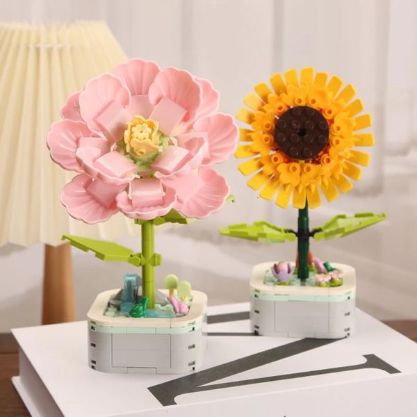 Avión Modle Ramo de girasol Kit de bloques de construcción DIY Flores de orquídeas eternas Juego de juguetes Conjunto de ladrillos en maceta de rosas Ensamblaje Chica Adulto Amigo Regalo 231030