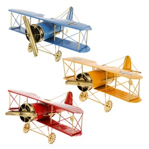 Vliegtuigen Modle Vintage Tin Metal Vliegtuig Model Tweedekker Decor Speelgoed Geschenken 230712